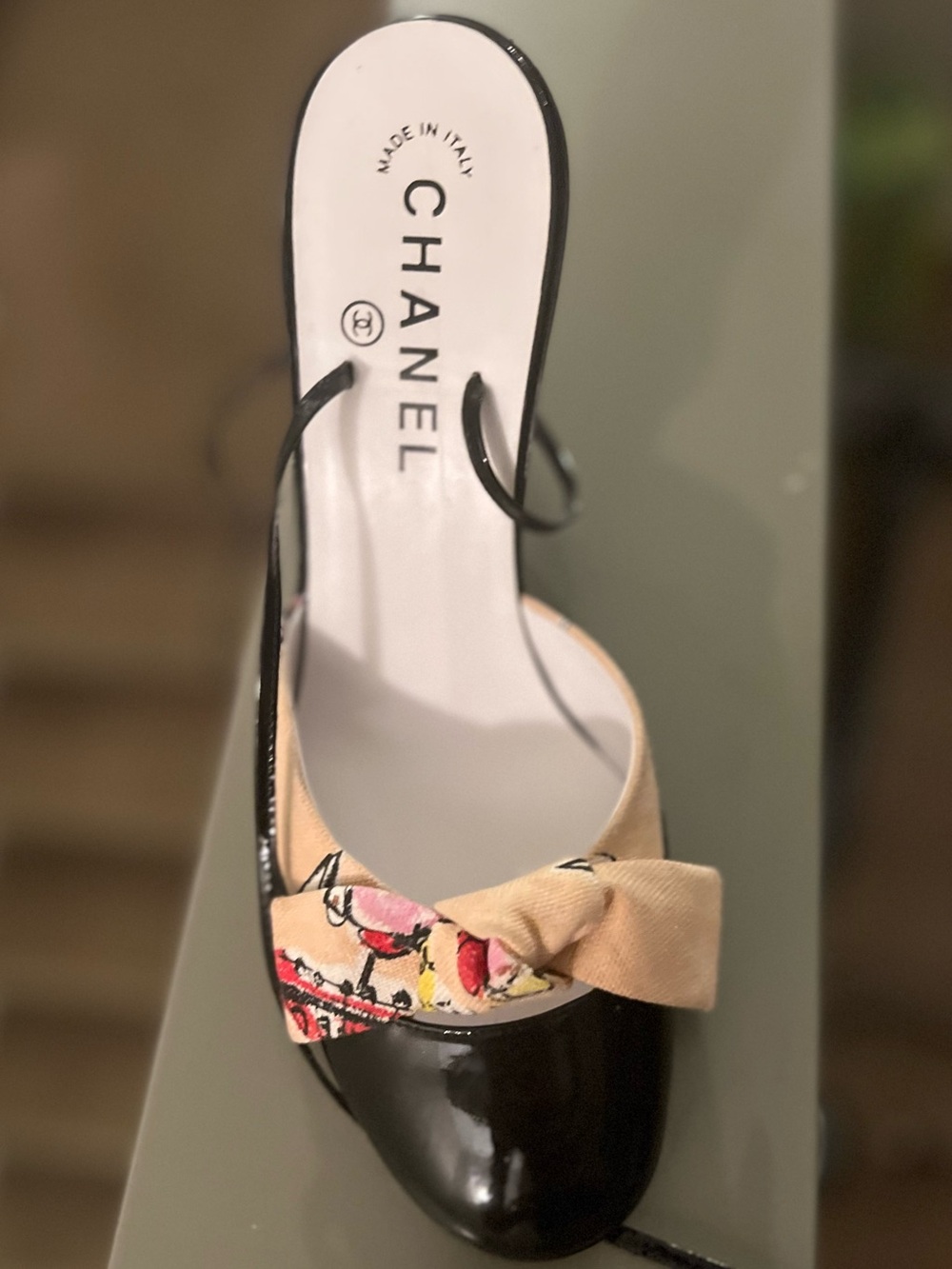 Black CHANEL Patent High Heel Sandals with Painted Nude Ankle Accent never worn - Picture 6 of 6